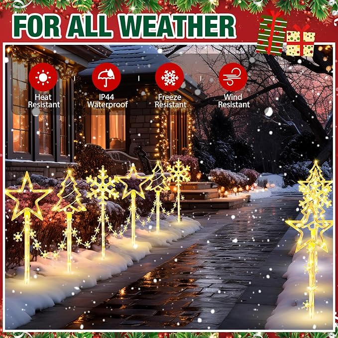 12 Pack Outdoor Snowflake Walkway Lights Plug in Christmas Pathway Lights 8 Modes Xmas Waterproof LED Garden Stake Light for Walkway Porch Yard Lawn(Warm White)