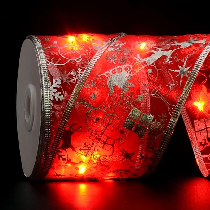Xmas Decorations 2.5Inch x 33Ft 100 Led Xmas Tree Ribbon Lights w/ Remote Control Battery Operated &amp USB Powered 8 Lighting Modes Fairy String Lights w/ Timer Xmas Decor (Vi23090904)