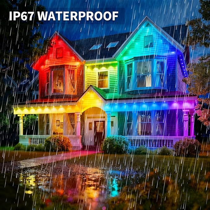 Permanent Outdoor Lights 200ft Smart Eave Lights with RGB LED Light IP67 Waterproof App Control DIY RGB Light for House Halloween Decorations