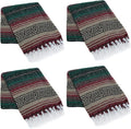 La Montana Mexican Blankets and Throws 4 Pack 74x50 - Made in Mexico Lightweight Yoga Blanket for Schools Studios Outdoors Camping Picnic Decor - Washable Mocha/Burgundy/Forest Green