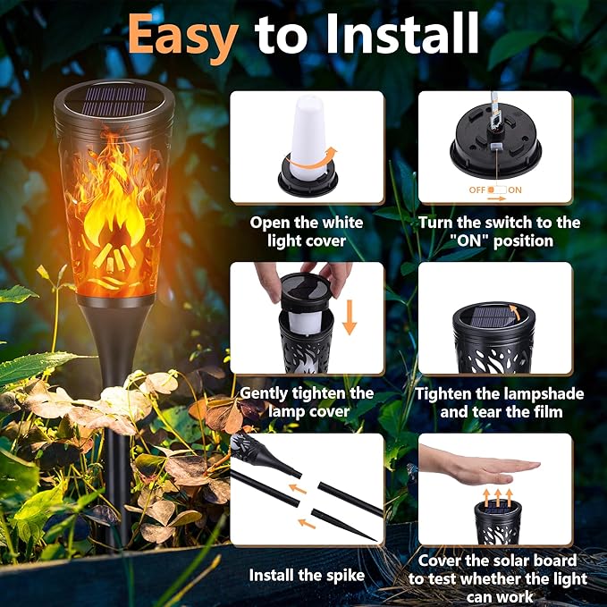 Toodour Solar Lights Outdoor 6 Pack Solar Torch Lights with Flickering Flame IP65 Waterproof Yard Lights Landscape Decoration Lighting for Outside Garden Lawn Pathway Patio Decorations