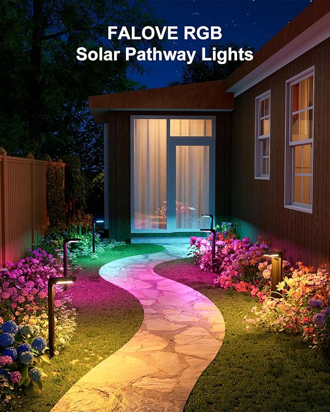 6 Pack Color Changing Solar Pathway Lights Outdoor Waterproof 20 LED Solars Powered Walkway Landscape Lamp for Garden Lawn Path Yard Driveway Sidewalk 8 Colorful Accent Lighting Decoration(RGB)
