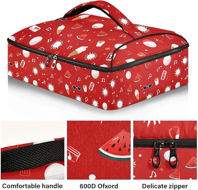 Casserole Carrier Sun and Beach Ball PatternInsulated Casserole Carrier for Hot or Cold Food Thermal Lunch Tote for Potluck Parties Picnic Beach Fits 9 x 13 Inches Baking Dish