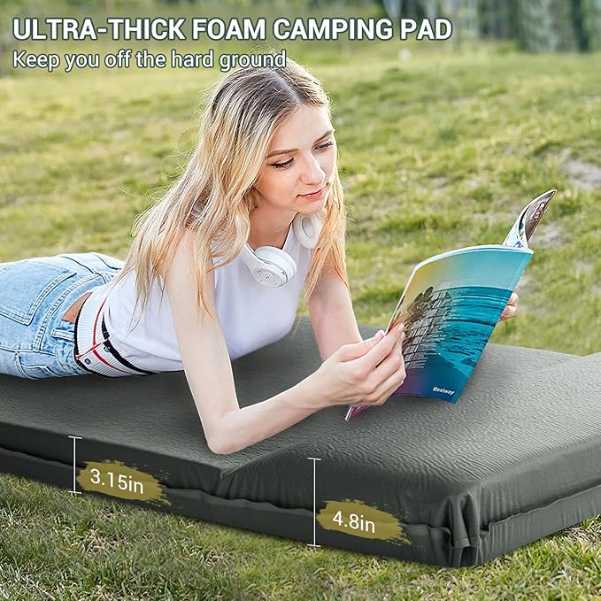 Elegear Self Inflating Sleeping Pad 3.15 Ultra-Thick Memory Foam Camping Pad with Pillow Fast Inflating in 20s Insulated Camping Mattress Pad 4-Season Camp Sleeping Mat for Camp/Travel/Car/Tent