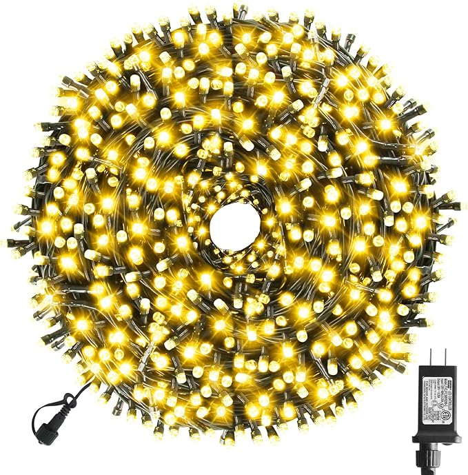 XTF2015 170FT 500 LED Christmas String Lights Christmas Lights End to End Plug 8 Modes Memory Function with Timer UL Certified Outdoor Indoor Fairy Light Christmas Tree Patio Party (Warm White)