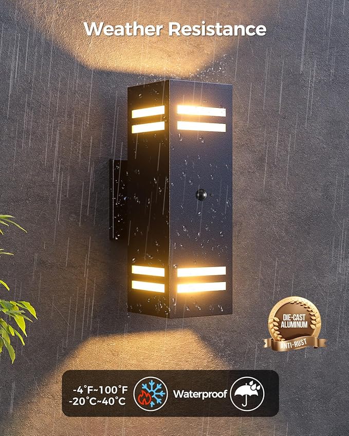 KIZON Motion Sensor Outdoor Lights 2 Pack Dusk to Dawn Outdoor Wall Lights Black Exterior Lighting Fixtures with E26 Base Modern Sconce Motion Detector Lights for House Porch
