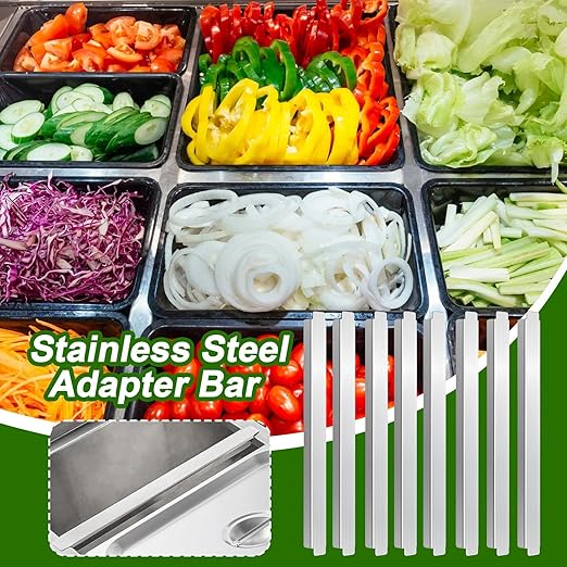 Table Adapter Bar - 8 Pieces Stainless Steel Hotel Pan Cooler Divider Food Service Accessories Long Rods Full Size Chef Vendors Dining | Staff Cooler Buffet Banquet Food Service Accessories