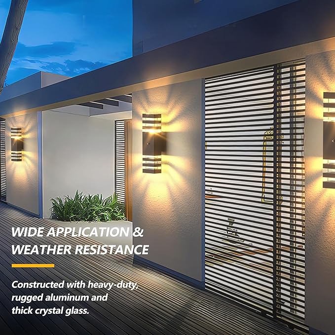 GEYANG Outdoor Wall Light Modern: 14W 3000K Waterproof LED up Down Wall lamp - Dusk to Dawn Lighting - Aluminum Exterior Fixture for Home and Garden Backyard Patio - 6 Pack