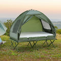 2 Person Camping Cot with Tent &amp Air Mattress 4-in-1 Portable Foldable Elevated Bed for Adults Outdoor Hiking Backpacking Includes Pump &amp Bedspread 76 x 57 Dark Green (76x57)