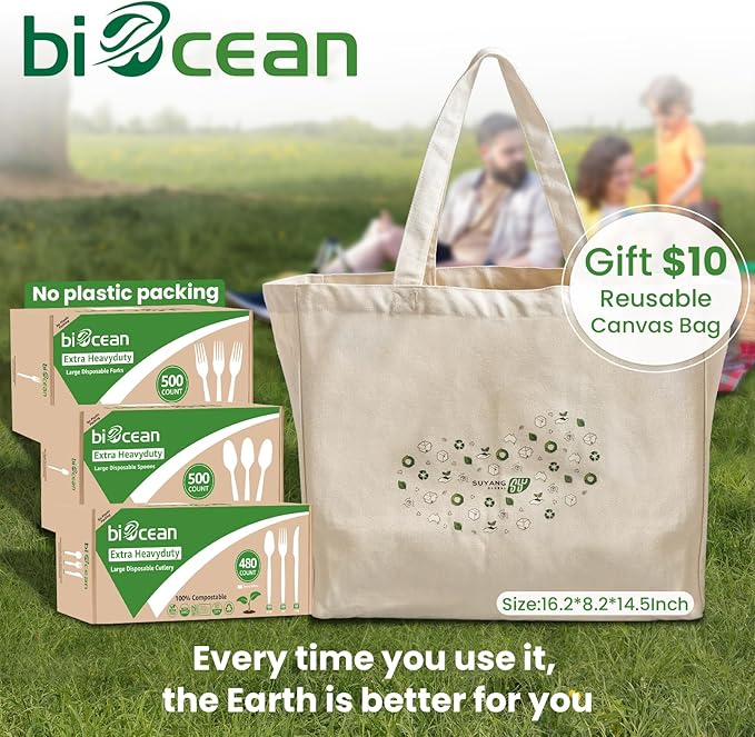 Extra Heavyduty Compostable Cutlery Set No Plastic Forks Spoons Knives Disposable Utensils Biodegradable Fork Eco Friendly Silverware Serving Flatware for PartyBBQDaily UseEventsPicnic