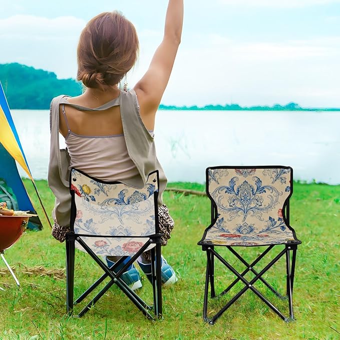 Packable Youth Camping Chair Vintage Floral Pattern with Carrying Bag Lawn for Indoor