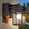 Dusk to Dawn Outdoor Wall Lighting with OutletPorch Light with GFCI Outlet Built inAnti-Rust Alunmium Wall Lantern with Clear Glass ShadeOutdoor Light for House Garage Bulb Included(Brown)