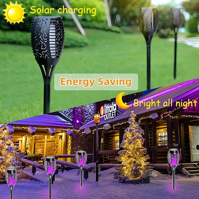 Solar Torch Light with Flickering Flame4Pack Solar Lights OutdoorWaterproof Solar Powered Yard Garden LightsSolar Flame LightTorches Lighting for Outside Patio Lawn Path Decorations (Purple)