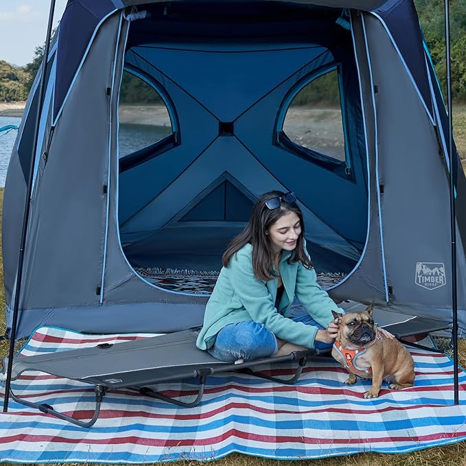 TIMBER RIDGE 20-Second Quick Set-Up Camping Cot Lightweight Aluminum Folding Cot with Zipper Closure Portable Carry Bag Included for Camping Travel and Outdoors Support up to 225lbs Grey 2pcs