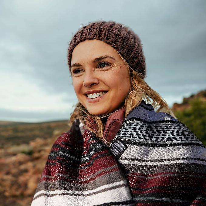 Mexican Blanket (Authentic Handmade Falsa) - Durable Lightweight Baja Indian Blanket for Yoga Beach Camping Picnic Car/Truck Outdoor Mexican Throw Baja Saddle Blanket 70x50 Cherry