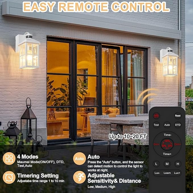 Porch Light with GFCI Outlet with Remote Dusk to Dawn Outdoor Lighting with Outlet Upgraded 4 Lighting Modes Motion Sensor Outdoor Lights Waterproof Outside Lights for House Patio Garage Front Door