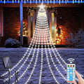 HELESIN Solar Outdoor Christmas Decorations Lights 350LED Christmas Star Tree Light wth Remote Control 8 Modes Waterfall Lights USB Charge for Holiday Xmas Tree Patio Yard Decor Cold White