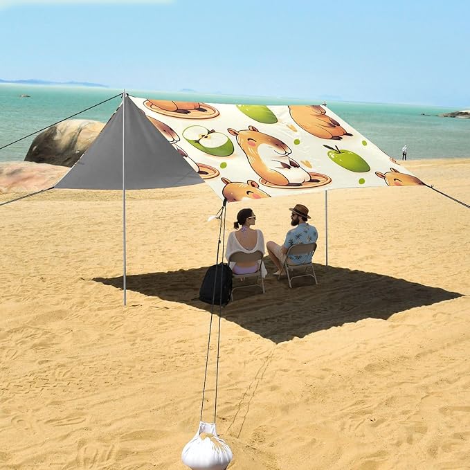 Capybara and Green Camping Sun Shelter Beach Tent Portable Beach Sun Shade Outdoor Canopy for Camping Trips Fishing Picnic
