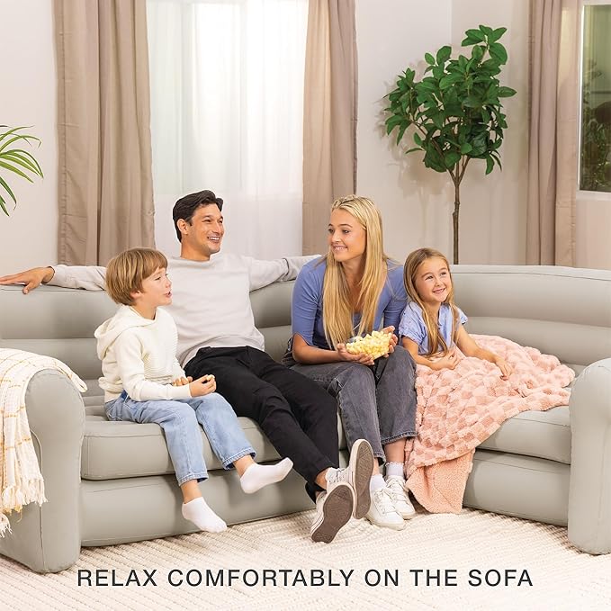 Intex Inflatable Corner Sofa L-Shaped Couch with 880 lb. Weight Capacity 2-in-1 Valve for Easy Indoor Setup 101 x 80 x 30”