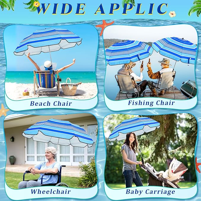 Buryeah 2 Pcs Automatic Chair Umbrella with Universal Clamp 44 UPF 50+ Portable Clamp on Beach Chair Adjustable Wheelchair Umbrella for Outdoor Patio Parasol