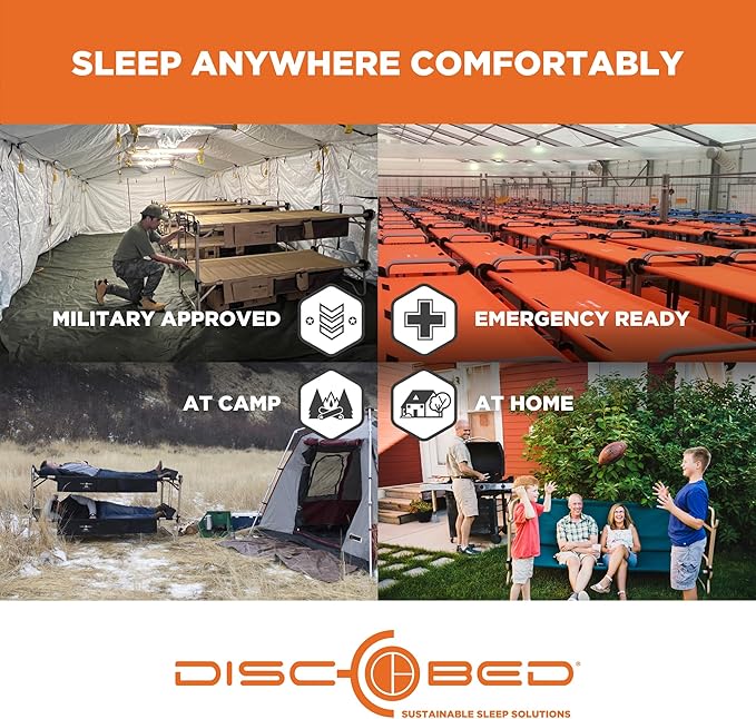 Disc-O-Bed 2XL Outdoor Convertible 2 Person Bench and Double Camping Cot Portable Bed Bunk System for Adults Black