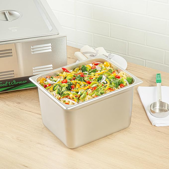 Restaurantware-Kitchen Tek 1/2 Half Size Steam Table Pans 6 Anti-Jam Steam Pans - Lids Sold Separately 8” Deep 24 Gauge Stainless Steel Hotel Pan Freezable for Catering Events and Parties