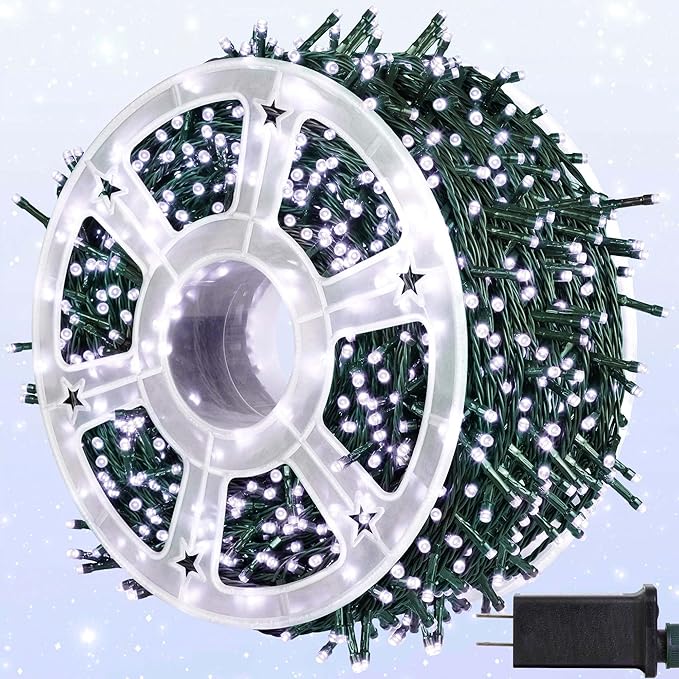 kemooie 500 LED Christmas String Lights 164FT 8 Lighting Mode with Memory Plug in Green Wire Waterproof Lights for Outdoor Indoor Birthday Christmas Wedding Party Garden Balcony Decorations (White)