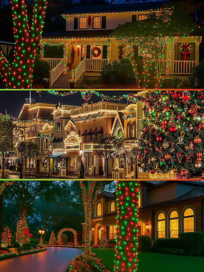 2 Pack Christmas String Lights Indoor Outdoor Super Bright 66FT 200 LED String Lights Waterproof 13 Modes Twinkle Xmas Lights with Timer for Christmas Tree Decorations (Red and Green)