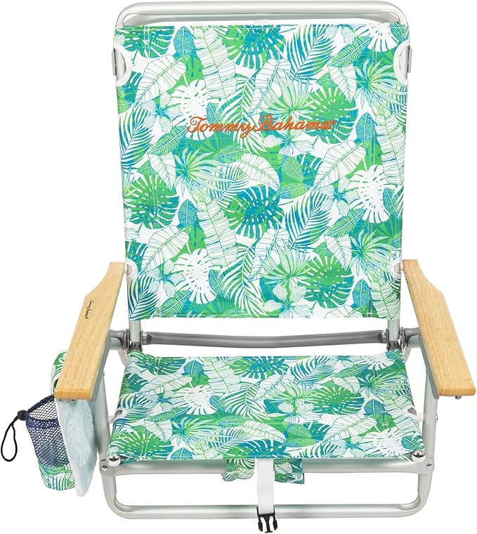 Tommy Bahama 2-Pack 5-Position Classic Lay Flat Backpack Beach Chair with Cooler and Cup Holder Portable Folding Beach Chair for Tanning Tropical Leaves