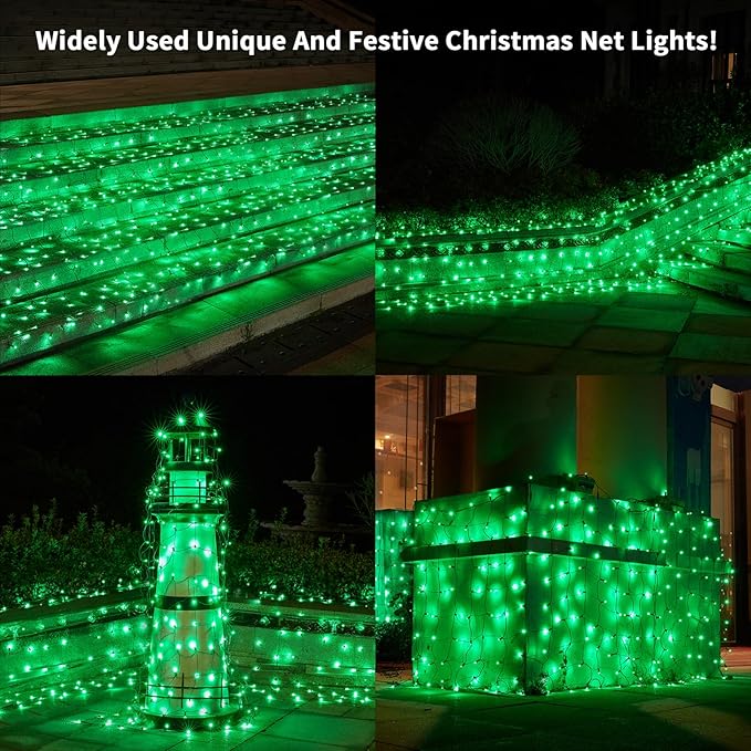 Led Christmas Net Lights Green Outdoor Christmas Lights 160LED 5ftx7ft Waterproof Outdoor Indoor Fairy Mesh Net Light for Xmas Party Yard Patio Trees Shrubs Bushes Decorations