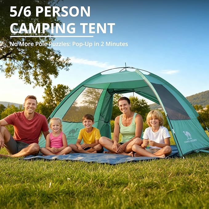 CAMEL CROWN Beach Tent UPF 50+ Sun Shelter for 2/3/5/6 Person Lightweight Portable Sun Shade with Sand Anchor Family Beach Day &amp Outdoor Adventures