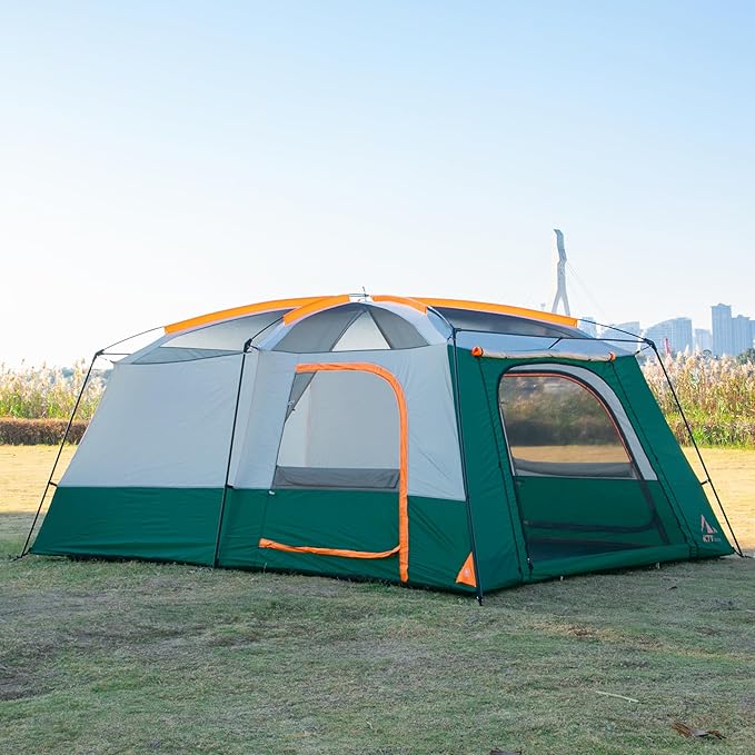KTT Extra Large Tent 10-12-14 Person(A)Family Cabin Tents2 Rooms3 Doors and 3 Windows with MeshStraight WallWaterproofDouble LayerBig Tent for OutdoorPicnicCampingFamily Gathering