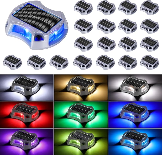 Bosceos Solar Driveway Lights Outdoor 20-Pack Solar Deck Lights RGB Color Modes Dock Light Waterproof Driveway Markers Step Light for Sidewalk Stair Garden Pathway Walkway Yard