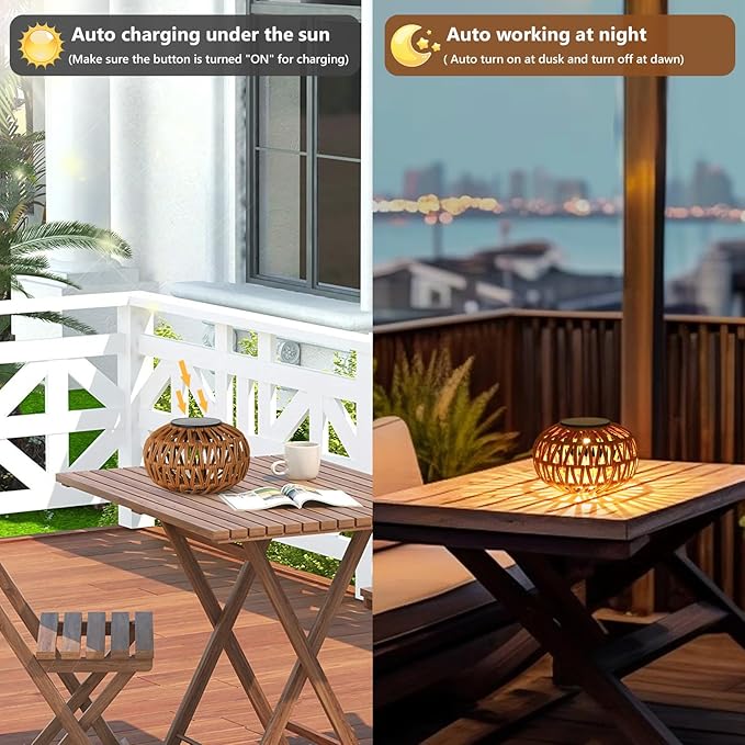 2 Pack Solar Lanterns Outdoor Waterproof Outdoor Table Lamp Decor Rattan Solar Lights Decorative Small Tabletop Lantern Gifts for Mom Grandma Lantern Lights Outside for Garden Yard Steps