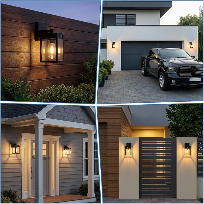 Solar Wall Lights Outdoor Set of 2 Solar Porch Lights with 3 Lighting Modes &amp Motion Sensor Dusk to Dawn Solar Porch Sconces Wall Sconce Lantern Light Fixture Black Wall Lamps for Patio Front