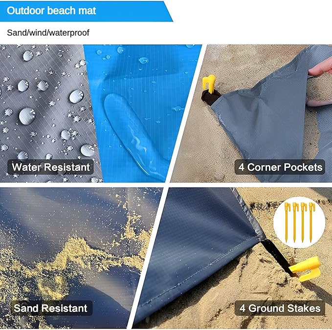 Beach Blanket Picnic Blankets Beach Accessories Lightweight Waterproof Sandproof Couple Family with Children Blanket for Summer BeachParkTravel Camping HikingPartyBackyard(79*83)
