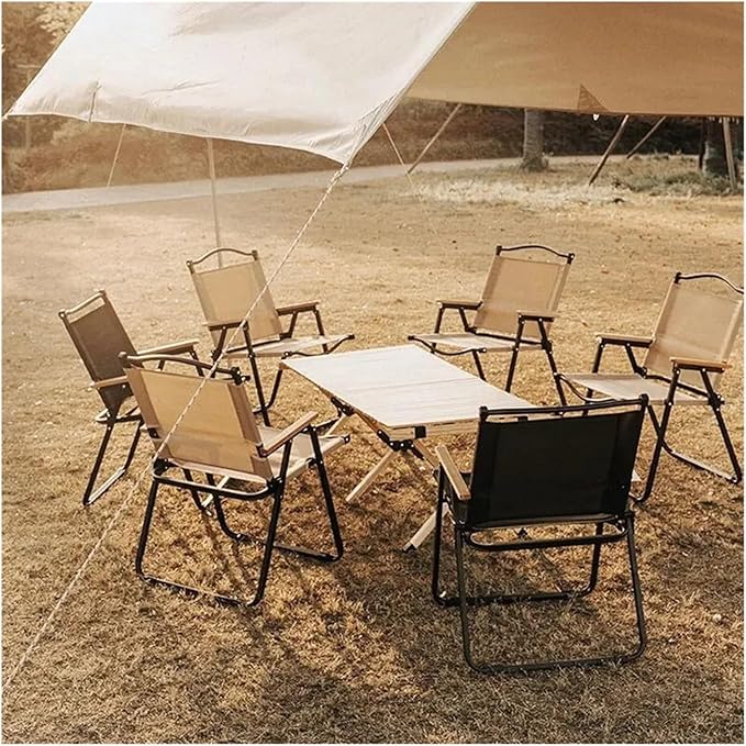 2pcs/1pcs Portable Camping Chair Outdoor Folding Alloy Wood Grain EquipmentCompatible for Comite(1PCS Khaki 78CM)