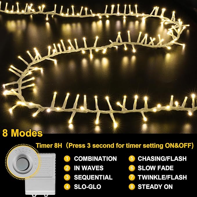 LAMPHOME 500 LED String Lights - 46ft 500LED Outdoor/Indoor Plug-in Twinkle Fairy Lights with 11 Modes - Warm White