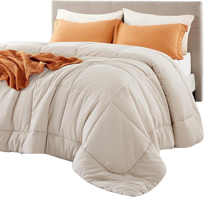 Bedsure Comforter Duvet Insert - Quilted Comforters Twin Size All Season Duvet GentleSoft Down Alternative Bedding with 8 Tabs Gifts for Women/Men Linen Twin 88 x 68 Inches
