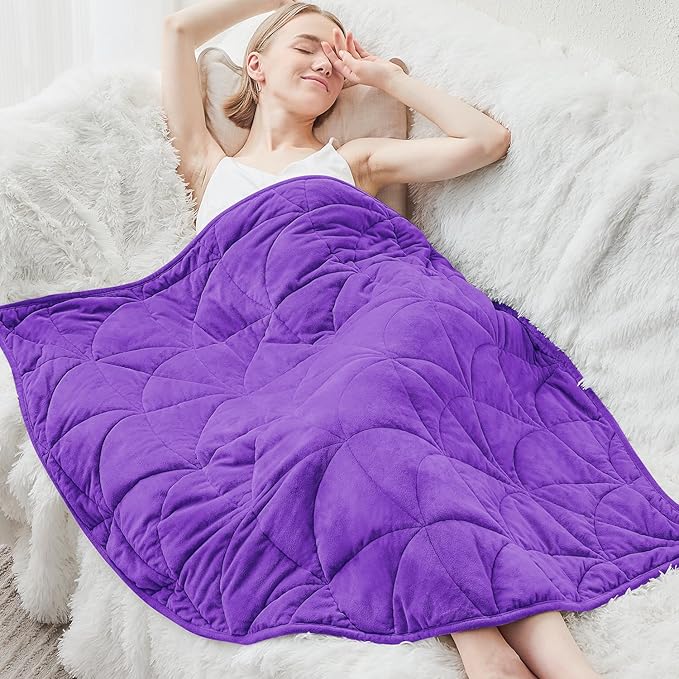 Weighted Lap Blanket 7 lbs for Adults Luxury Soft Small Weighted Blanket Compact Portable Weighted Lap Pad for Relaxation Sleeping Travel All-Season Use Deep Purple 40 x 52