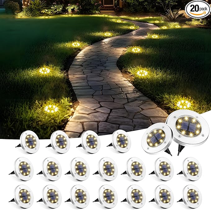 SOLPEX 20 Pack Solar Ground Lights Waterproof Solar Powered Garden Lights Landscape Lighting for Pathway Driveway Patio Backyard Walkway (Warm White)