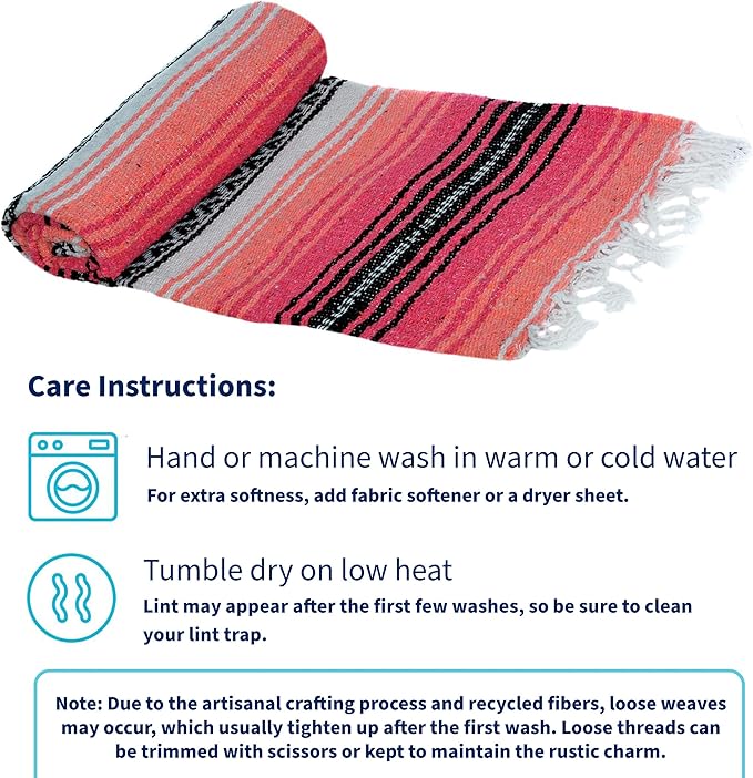 La Montana Mexican Blankets and Throws 4 Pack 74x50 - Made in Mexico Lightweight Yoga Blanket for Schools Studios Outdoors Camping Picnic Decor - Machine Washable Coral/Melon/White