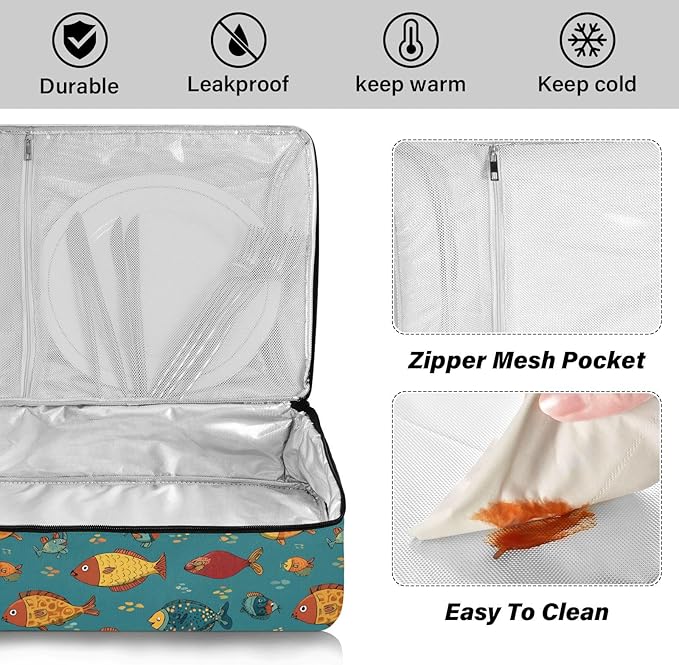 Casserole Carrier Cute FishInsulated Casserole Carrier for Hot or Cold Food Thermal Lunch Tote for Potluck Parties Picnic Beach Fits 9 x 13 Inches Baking Dish