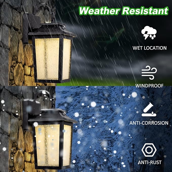 LED Dusk to Dawn Outdoor Lighting - 2 Packs Outdoor Wall Lights for House 13W 3000K LED Outside Porch Lantern Black Exterior Wall Sconce for Garage Doorway Garden 100% Waterproof Anti-Rust