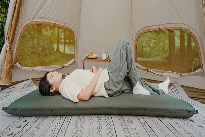 Naturehike 4/10cm Ultra Thick Foam Self Inflating Sleeping Pad R9.5 Patchwork Sleeping Mats with 75D Fabric 4 Seasons Air Mattress for Camping Travel Car Tent Cot Hiking