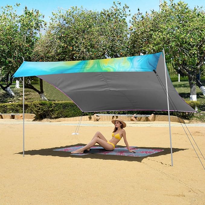 Color Tie-dye RainbowCamping Sun Shelters 9.2 x 10.5 FT Beach Canopy Tent Sun Shade with Carrying Bag for Camping Trips Fishing Backyard Fun or Picnics 21341528