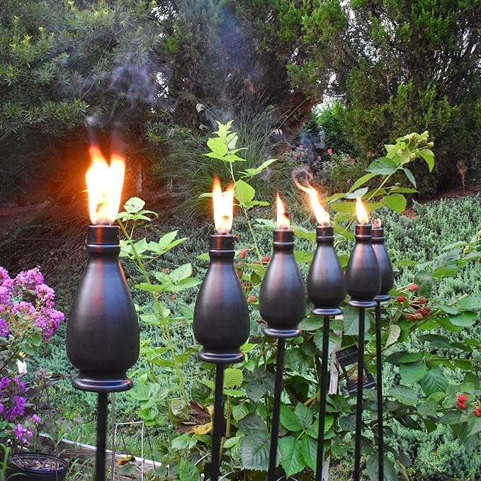 Metal Citronella Torches 6 Pack Torches Garden for Outside 60 inch Flickering Flame Citronella Outdoor Light TorchMetal Torches for Outside Camping Patio Pathway Table Torch(Jet Black)