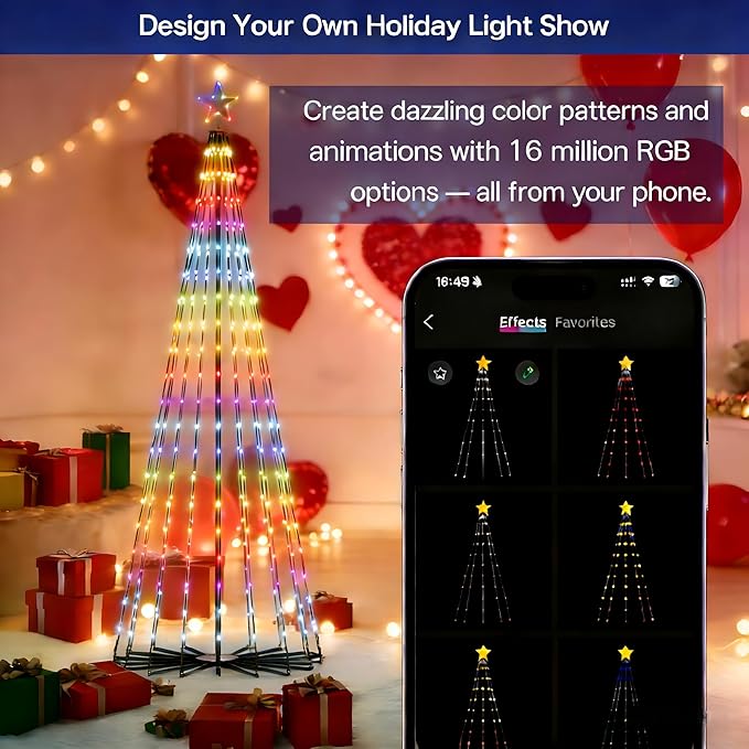 Outdoor Prelit LED Waterproof Smart Christmas Cone Tree with RemoteTimer App Control Valentines Tree Mystical Glow String Lights Arbol de Navidad Outside Decor year round outdoor lights for house