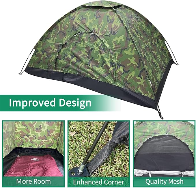 Sutekus Camping Tent Lightweight Backpacking Tent Camouflage Outdoor Equipment for Camping Hiking Biking Trip Upgraded Large Space