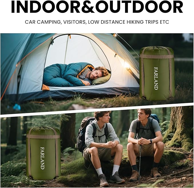 FARLAND Sleeping Bags 30℉ for Adults Teens Kids with Compression Sack Portable and Lightweight for 3-4 Season Camping HikingWaterproof Backpacking and Outdoors
